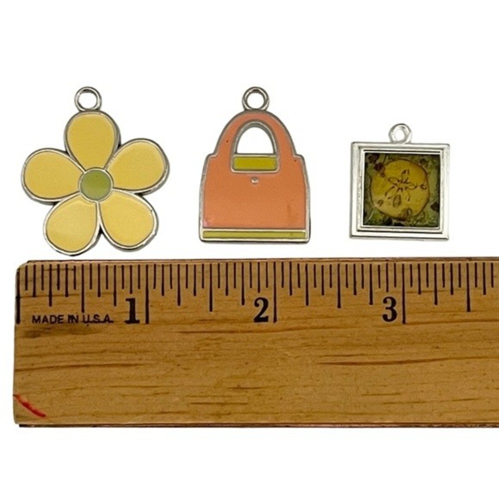 Bag Charms Jewel Pendants Lot of 3 Silver Tone Flower Purse Sand Dollar Cute Fun